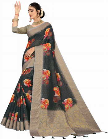 MGC Cotton Dark Grey Color Saree SP137