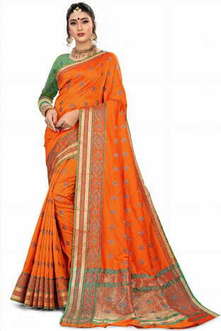 MGC Silk Orange Color Saree SP130