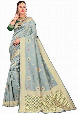 MGC Silk Grey Color Saree SP115