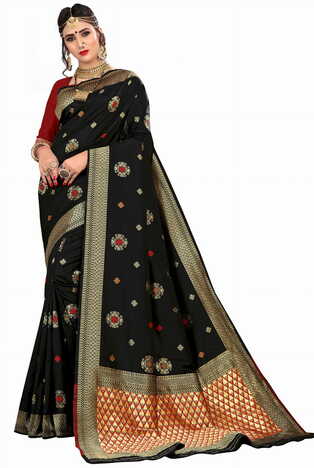 MGC Silk Black Color Saree SP121