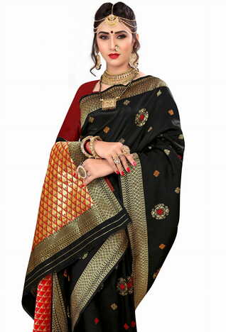 MGC Silk Black Color Saree SP121