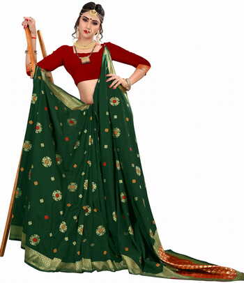 MGC Silk Green Color Saree SP119