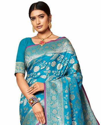 MGC Banarasi Silk Rama Color Saree SP37