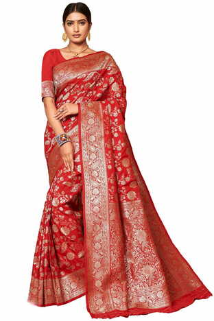 MGC Banarasi Silk Red Color Saree SP38