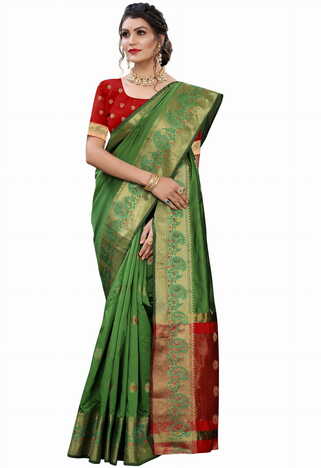 MGC Silk Green colour saree with blouse piece SP675