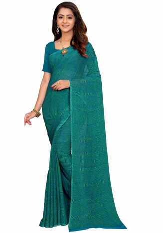 MGC Chiffon Turquoise colour saree with blouse piece SP734