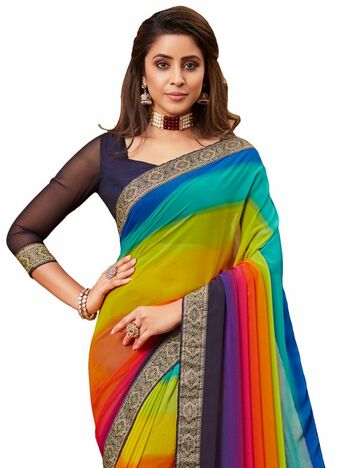 MGC Georgette Muiticolor colour saree with blouse piece SP989