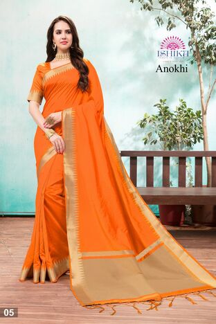 MGC Fancy Silk  Orange Colour Saree With Blouse Piece Sp421