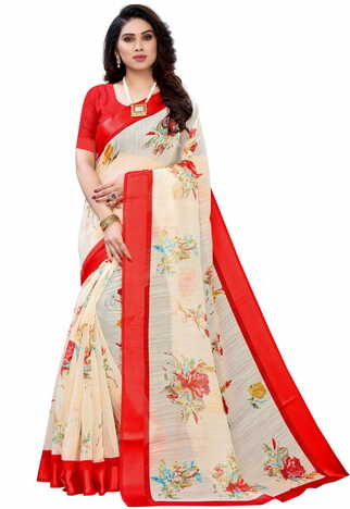 MGC Linen Off White Colour Saree With Blouse Piece Sp603