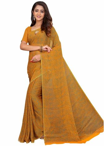 MGC Chiffon Orange colour saree with blouse piece SP733