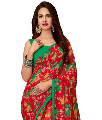 MGC Georgette Red colour saree with blouse piece SP875