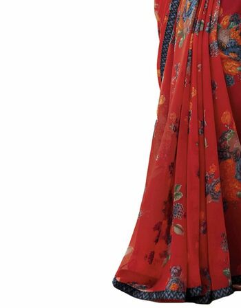 MGC Georgette Red colour saree with blouse piece SP924