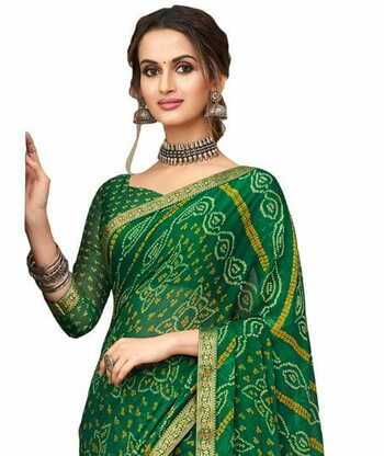 Chiffon Green Color Saree With Blouse Piece by MGC