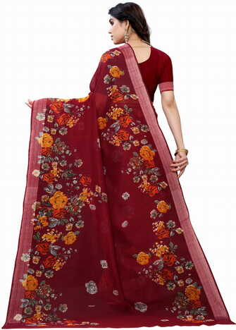 MGC Linen Maroon Colour saree with blouse piece SP354