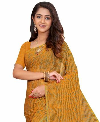 MGC Chiffon Orange colour saree with blouse piece SP733