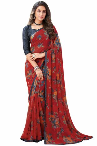 MGC Georgette Red colour saree with blouse piece SP924