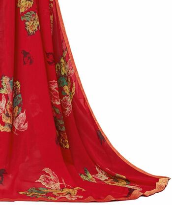 Georgette Red Color Saree With Blouse Piece by MGC