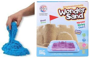 MGC Ratna's Wonder Sand 500 Grams with A Tray for Play. Smooth Sand for Kids (Blue 500 Grams) & Wonder Sand 500 Grams with A Tray for Play. Smooth Sand for Kids (Green 500 Grams)