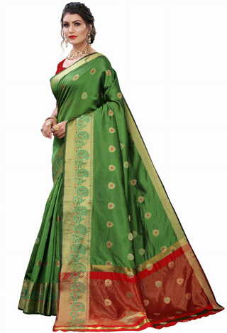 MGC Silk Green colour saree with blouse piece SP675