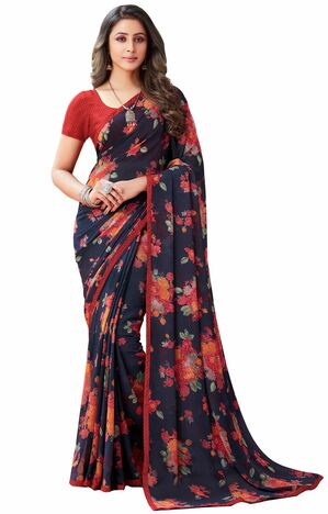 MGC Georgette Navy Blue colour saree with blouse piece SP925