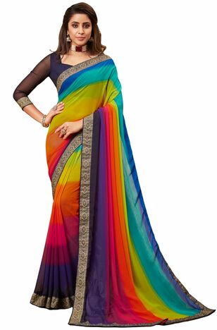 MGC Georgette Muiticolor colour saree with blouse piece SP989