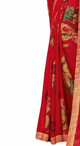 Georgette Red Color Saree With Blouse Piece by MGC