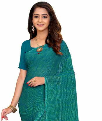 MGC Chiffon Turquoise colour saree with blouse piece SP734