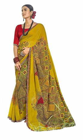 MGC Pure Georgette Yellow colour saree with blouse piece SP813