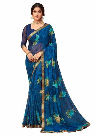 MGC Chiffon Blue colour saree with blouse piece SP878