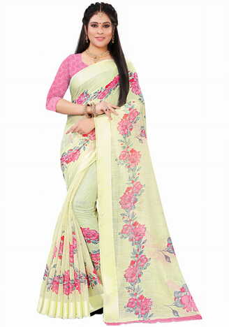 MGC Linen Yellow Color Saree SP105