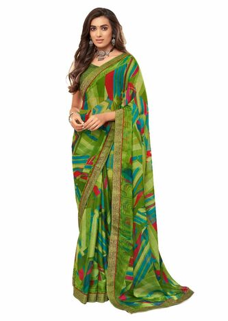 MGC Chiffon Multi Colour saree with blouse piece SP285