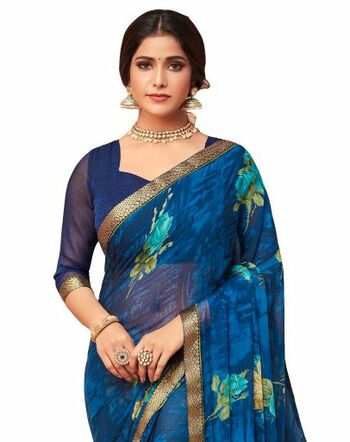 MGC Chiffon Blue colour saree with blouse piece SP878