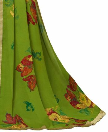 Georgette Green Color Saree With Blouse Piece by MGC