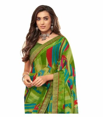 MGC Chiffon Multi Colour saree with blouse piece SP285