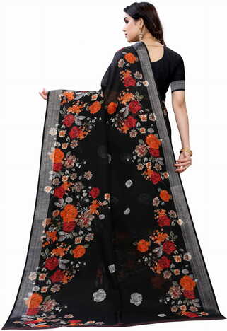 MGC Linen Black Colour saree with blouse piece SP355