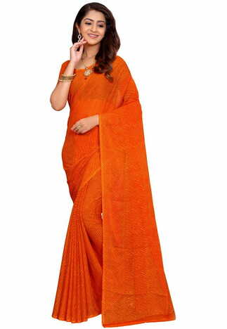 MGC Chiffon Orange colour saree with blouse piece SP735