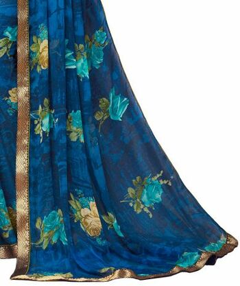 MGC Chiffon Blue colour saree with blouse piece SP878