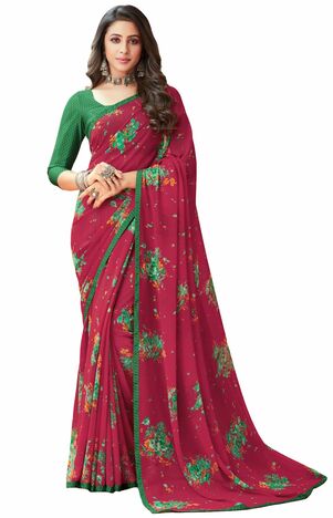 MGC Georgette Red colour saree with blouse piece SP926