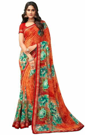 MGC Georgette Multicolor colour saree with blouse piece SP990