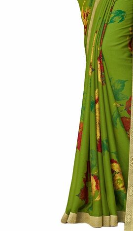 Georgette Green Color Saree With Blouse Piece by MGC