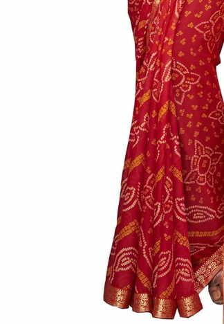 Chiffon Red Color Saree With Blouse Piece by MGC