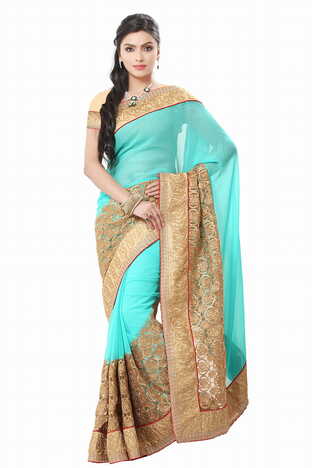 MGC Firozi Color Gorgatte Saree With Blouse Sp168