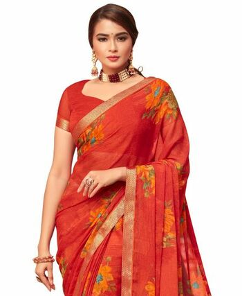 MGC Chiffon Maroon colour saree with blouse piece SP880