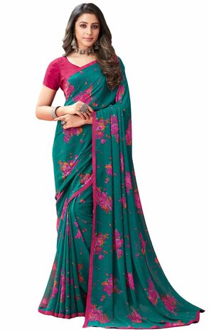 MGC Georgette Sea Green colour saree with blouse piece SP927