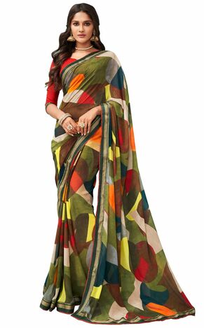 MGC Georgette Multicolor colour saree with blouse piece SP991