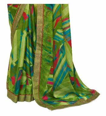 MGC Chiffon Multi Colour saree with blouse piece SP285