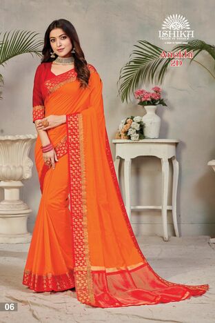 MGC Fancy Silk  Orange Colour Saree With Blouse Piece Sp428