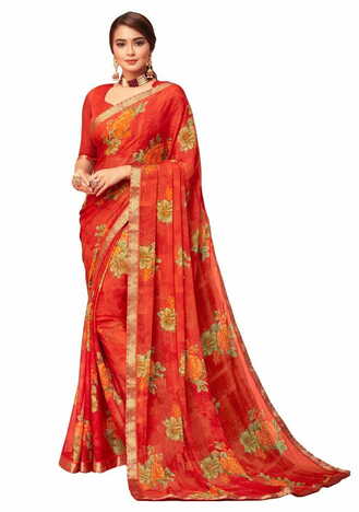 MGC Chiffon Maroon colour saree with blouse piece SP879