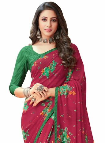 MGC Georgette Red colour saree with blouse piece SP926