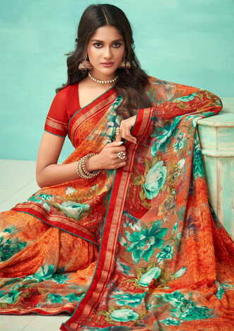 MGC Georgette Multicolor colour saree with blouse piece SP990